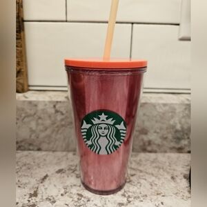 Starbucks Coral and Pink Tumbler with Straw